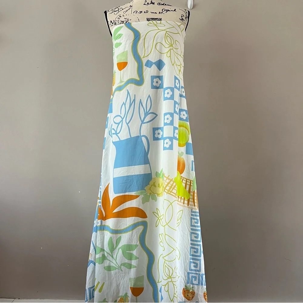 Petal & pup Kaelani Printed Strapless Cotton Maxi Dress ladies size small White - Picture 2 of 10